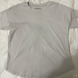 Eddie Bauer Beige and White Striped Tee